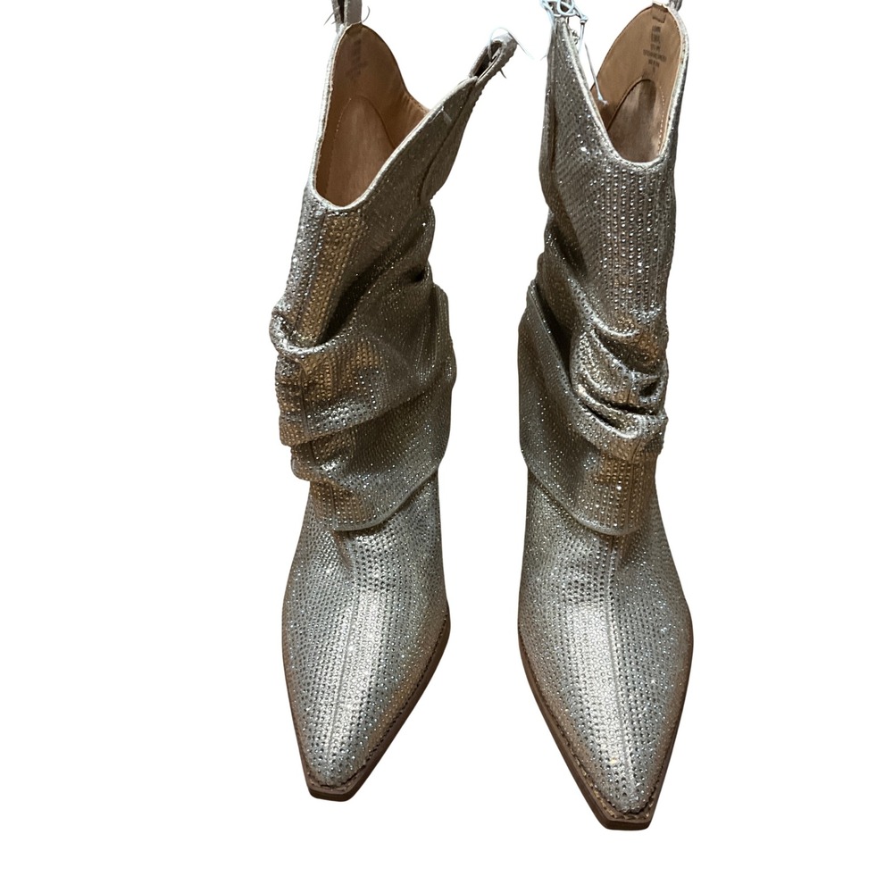 Jessica Simpson Gemorra Rhinestone Western Slouch Boots Gold Pointed Toe 9.5M